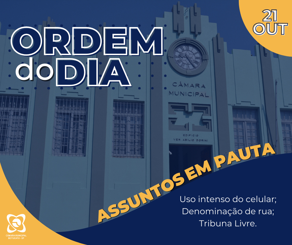 Sessão ordinária da segunda-feira (21/10) têm dois projetos em pauta e uso da Tribuna Livre