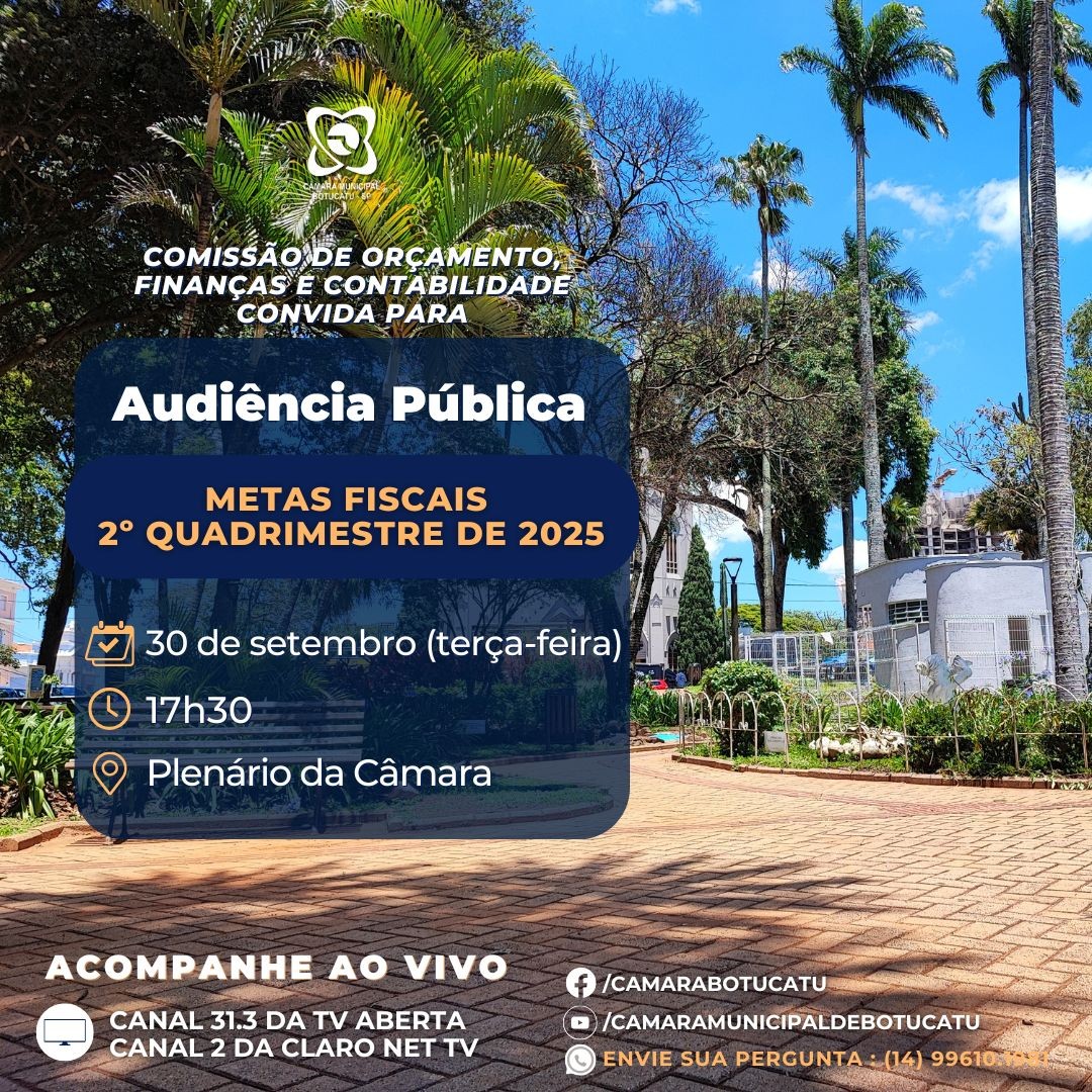 Audiência Pública: Câmara prestará contas em relação ao 2º quadrimestre do ano